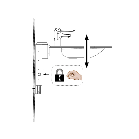 Dimensions - Elévateur de lavabo PMR Basicline 406-11 : réglage par vérin à gaz