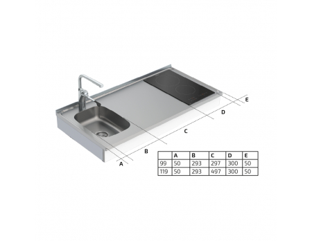 Dimensions - Module Kitchenette PMR à manivelle Granberg 6350-ESFS
