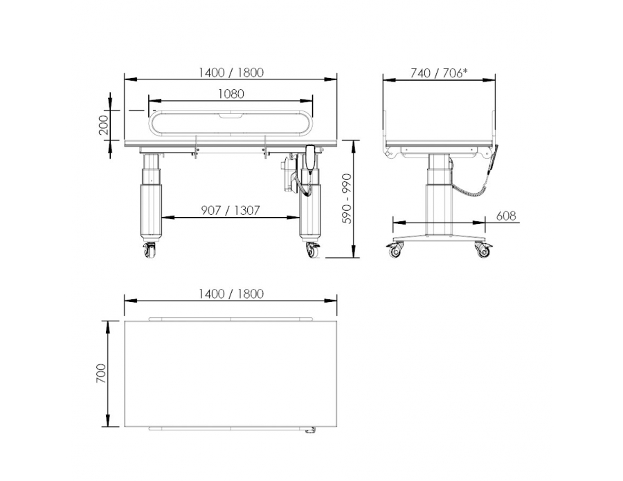 Dimensions - Table à langer électrique et mobile à hauteur variable 345