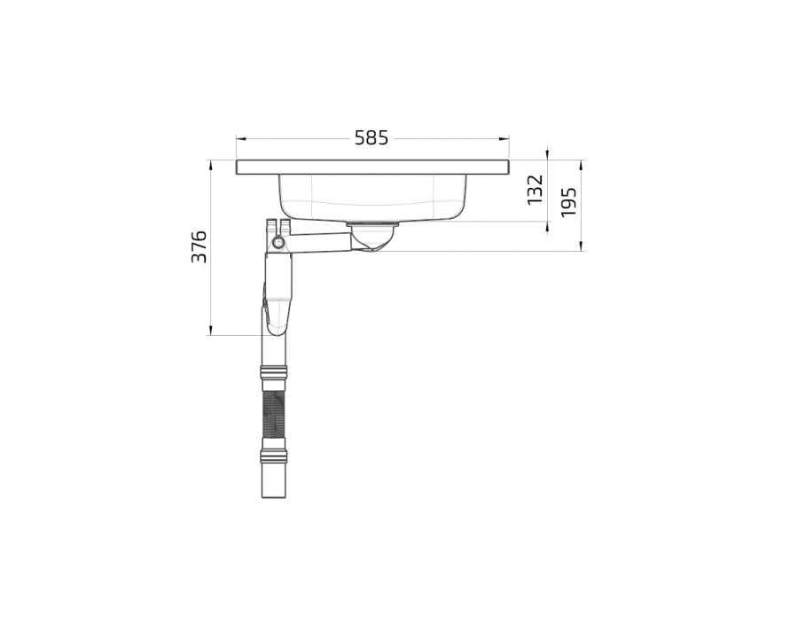 Dimensions - Bloc évier avec 1 cuve et un trou pour la plaque de cuisson Granberg ESFS