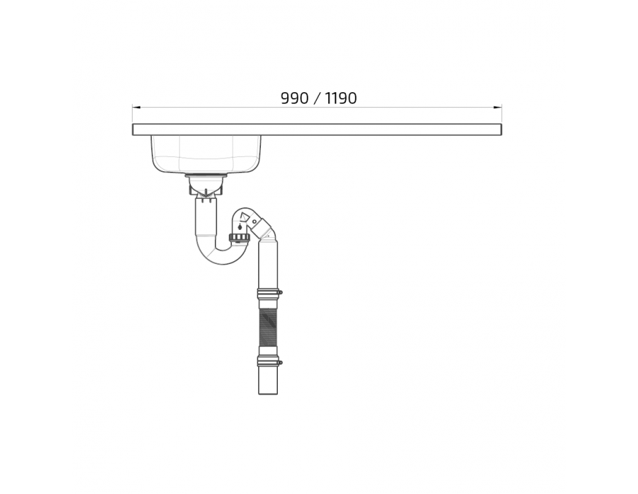 Dimensions - Bloc évier avec 1 cuve et un trou pour la plaque de cuisson Granberg ESFS
