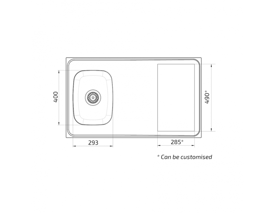 Dimensions - Bloc évier avec 1 cuve et un trou pour la plaque de cuisson Granberg ESFS
