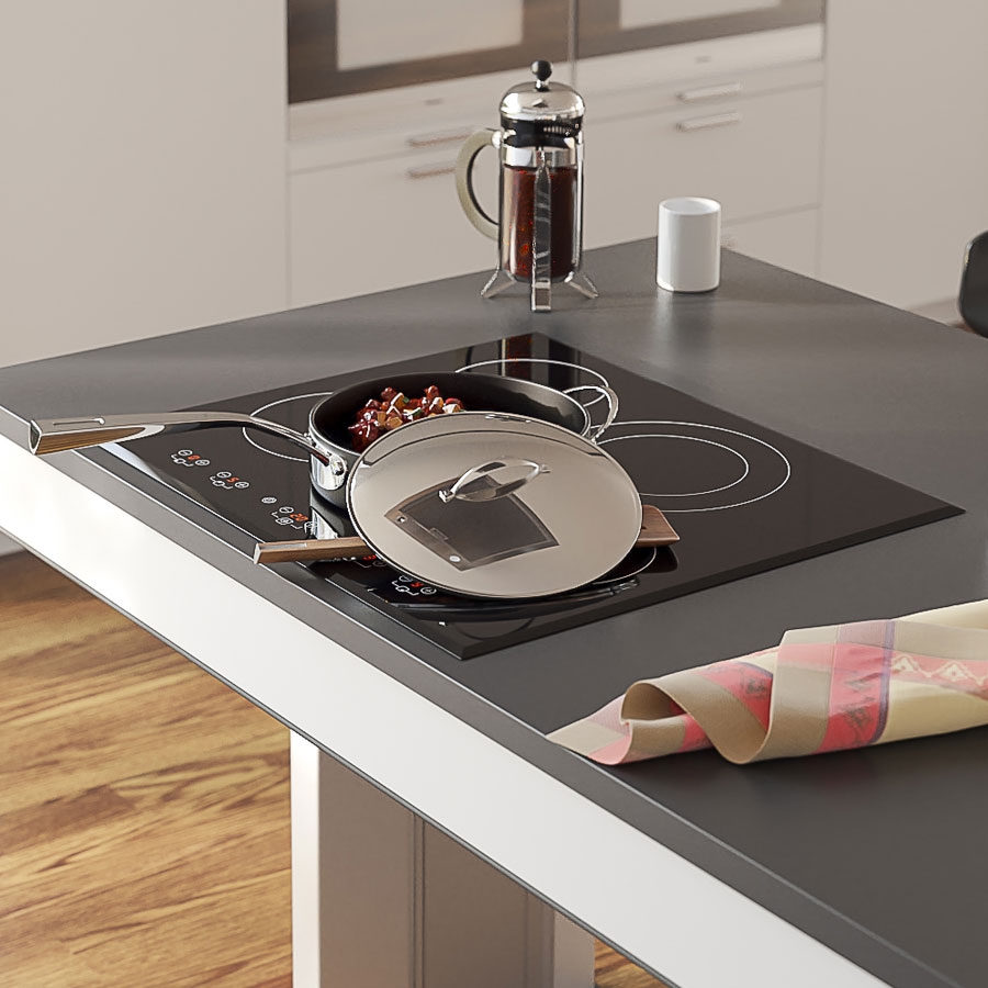 Une plaque de cuisson peut être intégrée à l’îlot de cuisine et ainsi devenir accessible à tout type de position, assise ou debout.